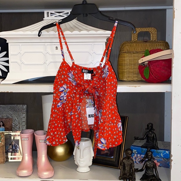 Beach Riot tie front top red floral S Small - Picture 3 of 6